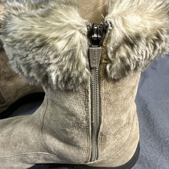 L.L. Bean Womens Winter Boots Brown Side Zipper Faux Fur Lined Boots Size 9.5 - Picture 8 of 16